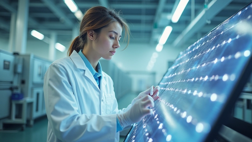 Профессиональное фото инженера-технолога в белом халате работающего с электронным оборудованием и панелью управления в современной энергетической лаборатории