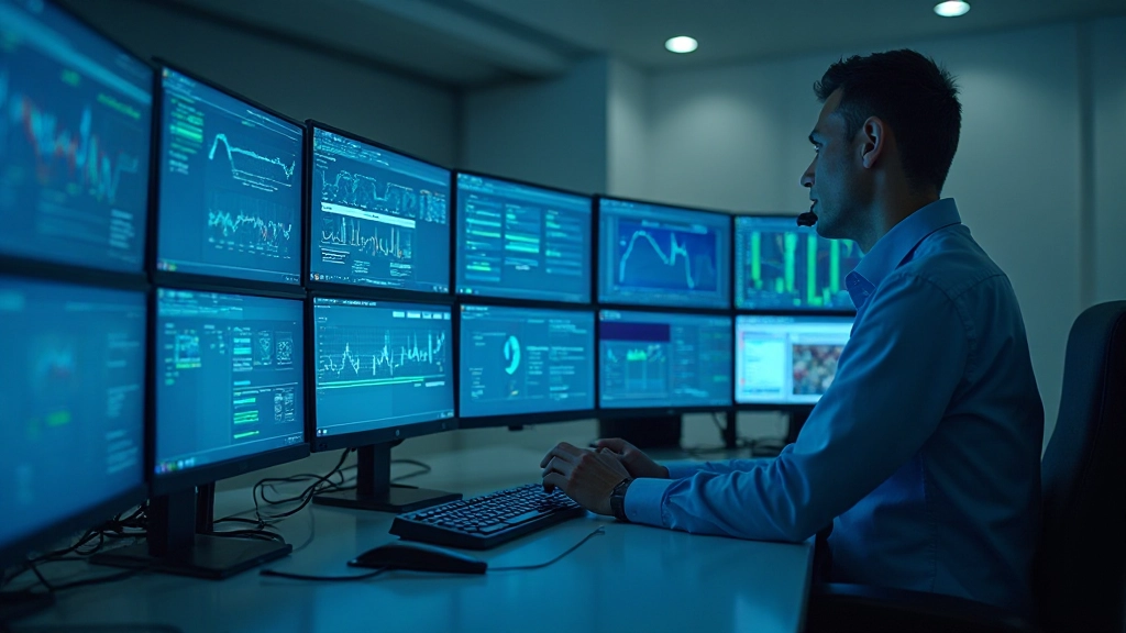 Профессиональное фото современного энергетического центра управления с мониторами и оборудованием