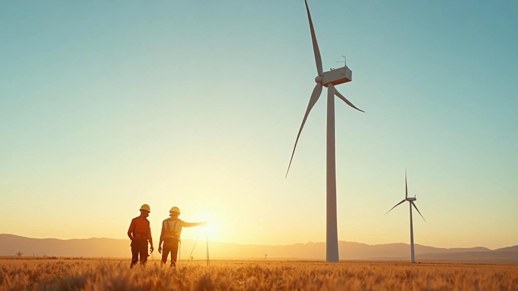 Профессиональное фото ветряной турбины на ветровой электростанции в степной местности Казахстана