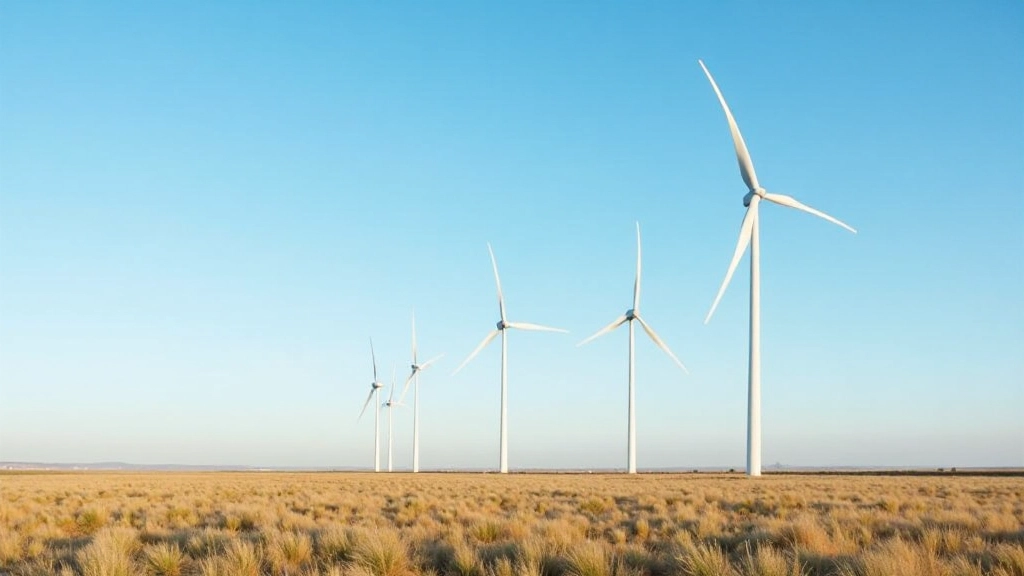 Ветровая электростанция с вращающимися лопастями на фоне неба