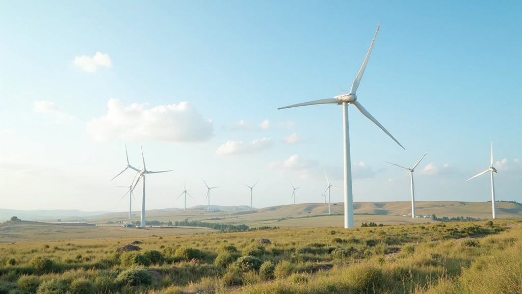 Ветровые турбины на возвышенности с облачным небом